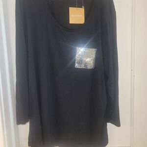 Ellen Tracy Black Top with Silver Sequin Pocket